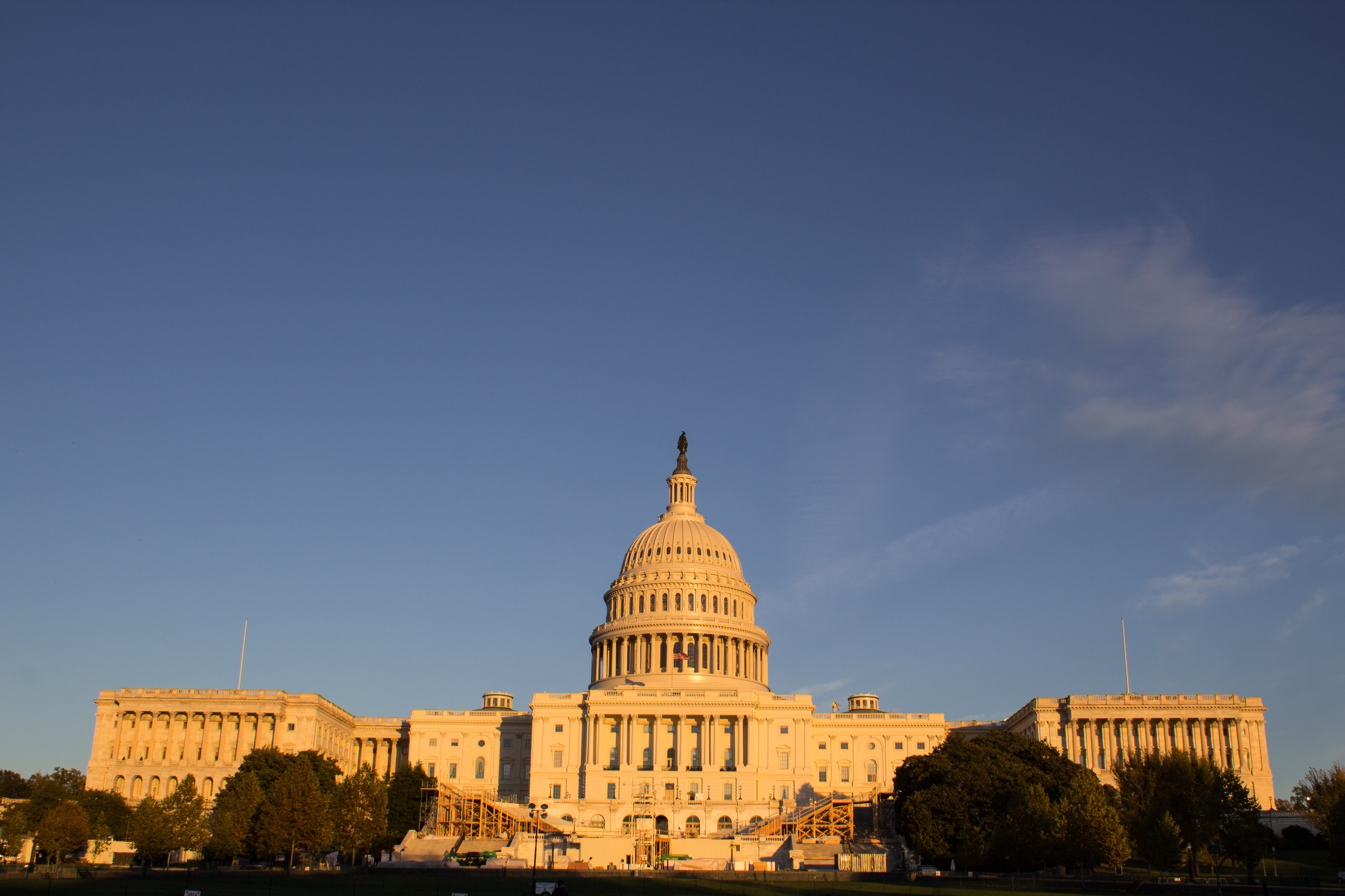 Even as the votes were being cast the inauguration scaffolding was being built - no ugly scaffolding in DC.